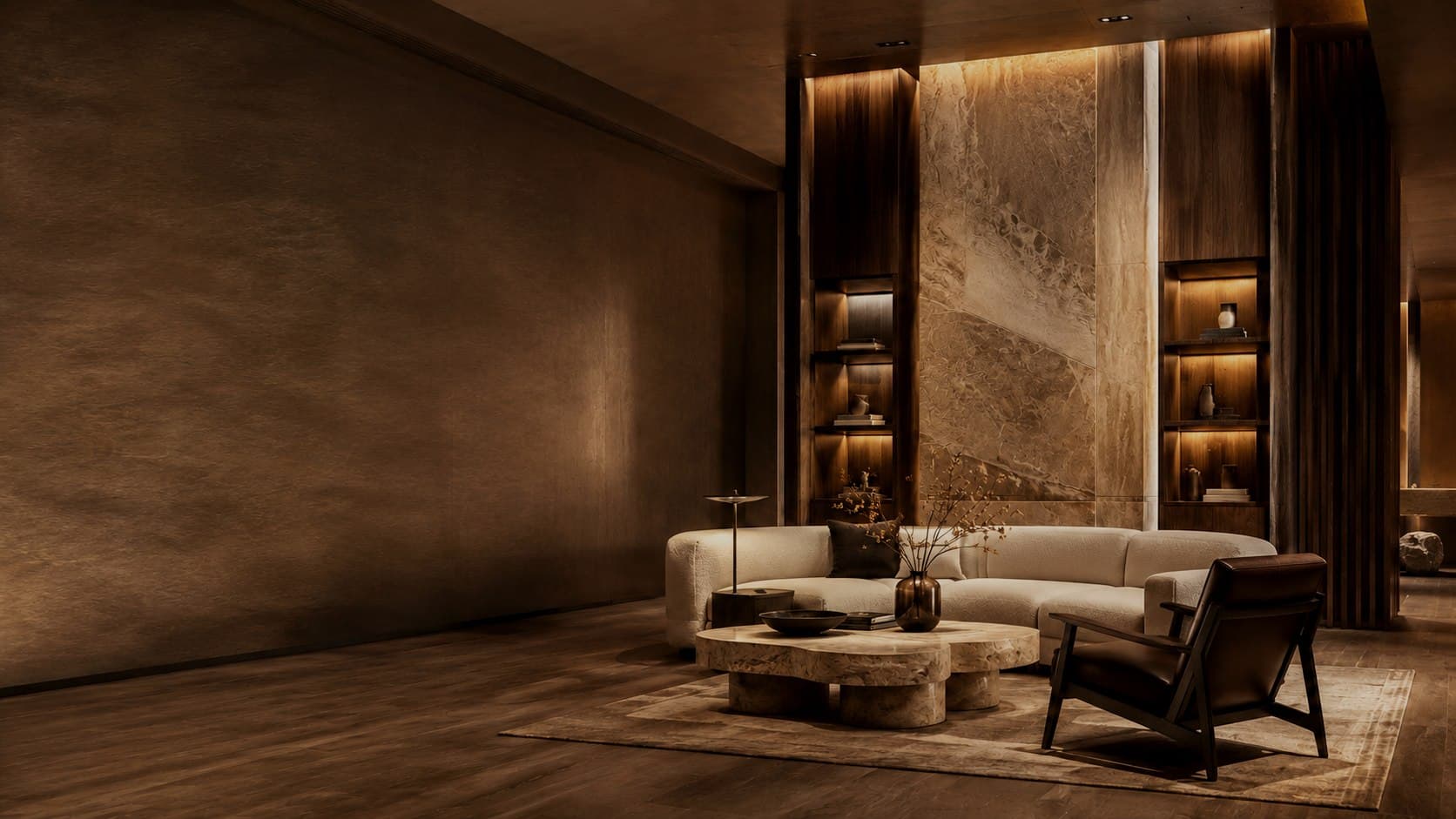 The studio lounge in warm light