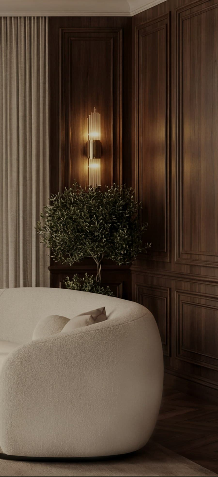 A close view of walnut panelling showing the joint work