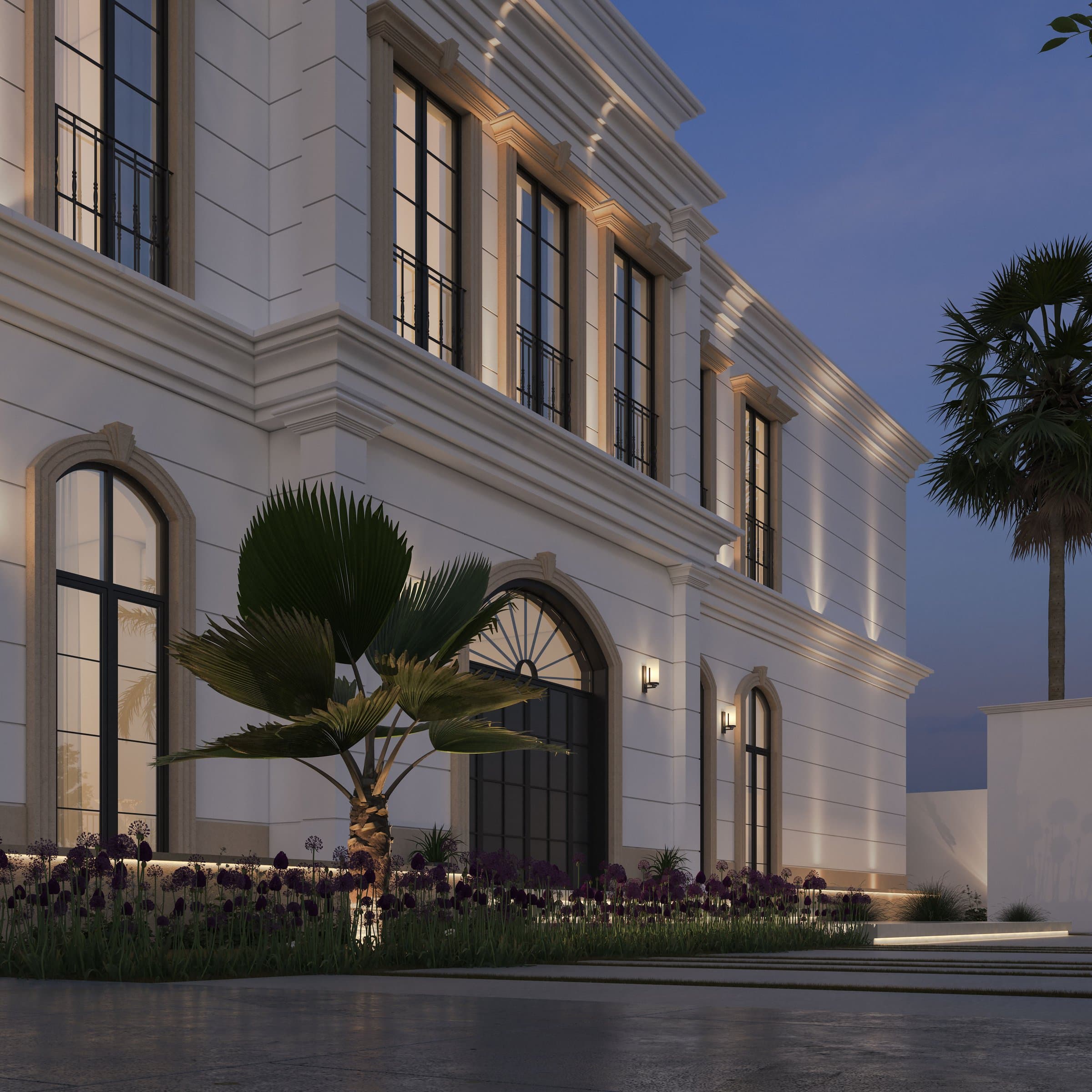 Design visualisation of the arched entrance with a fanlight and a palm, by LKYOOB