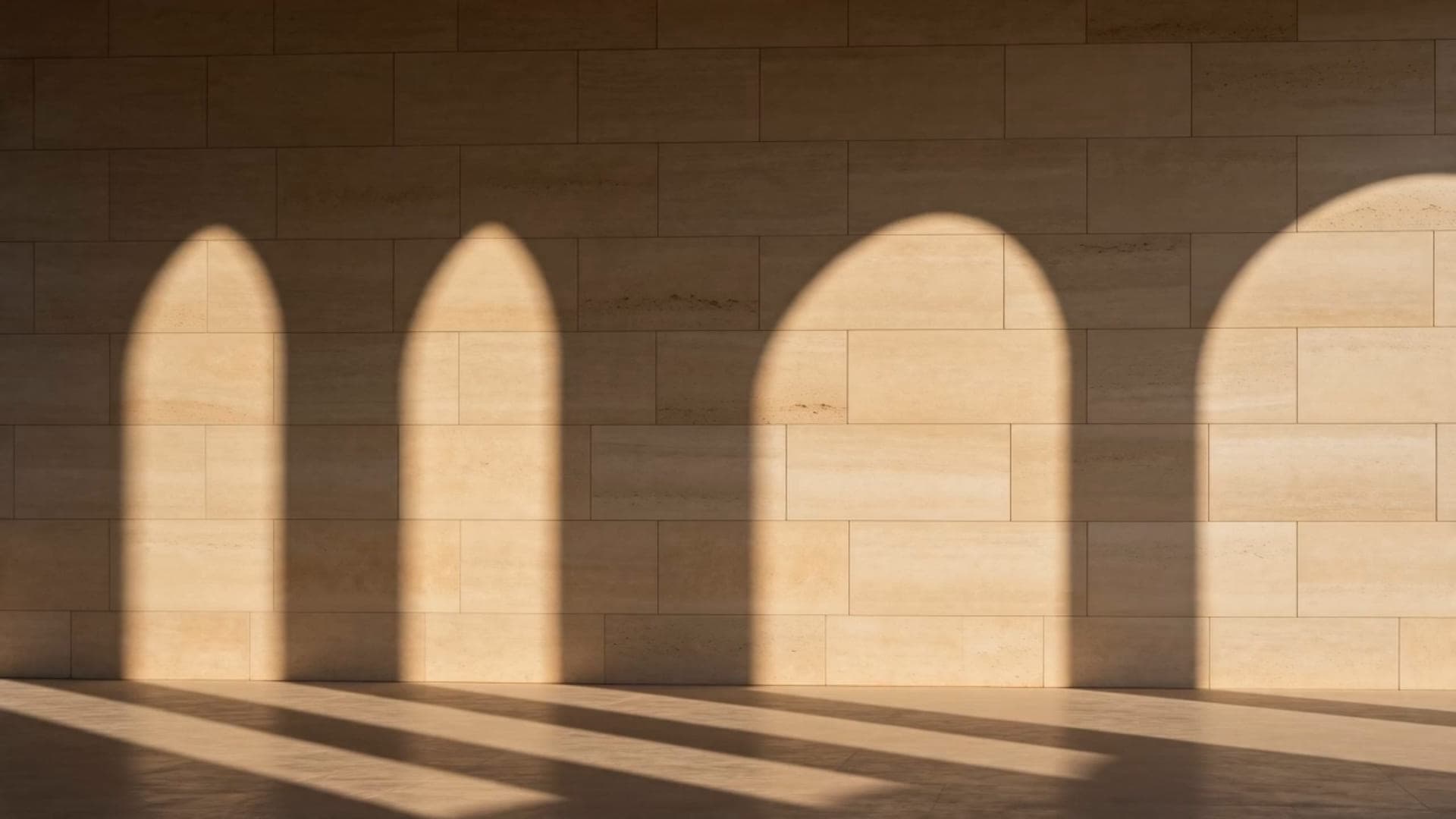 Design visualisation of the shadows of the arches falling across a travertine wall, by LKYOOB