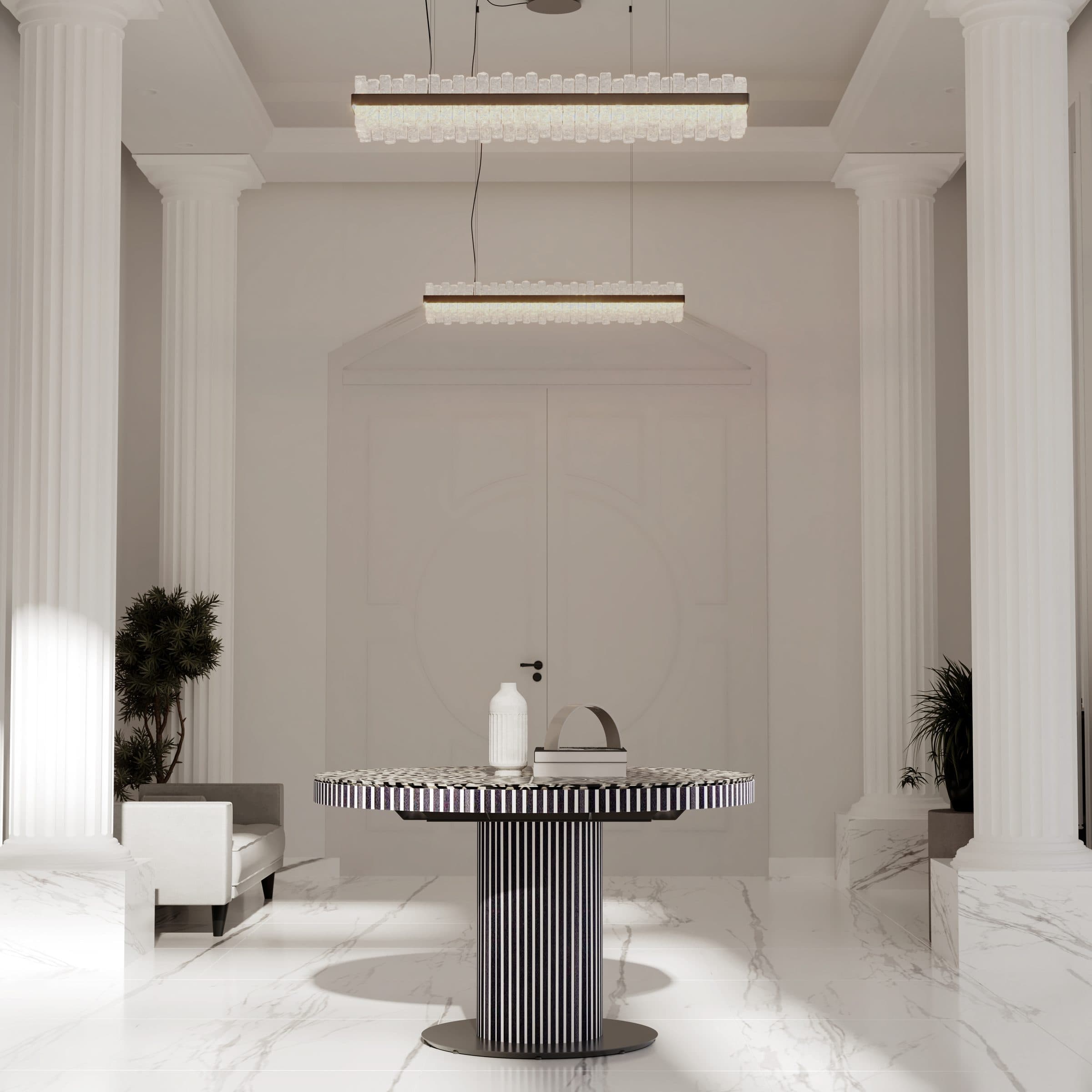 Design visualisation of the entrance hall with a patterned marble floor, by LKYOOB