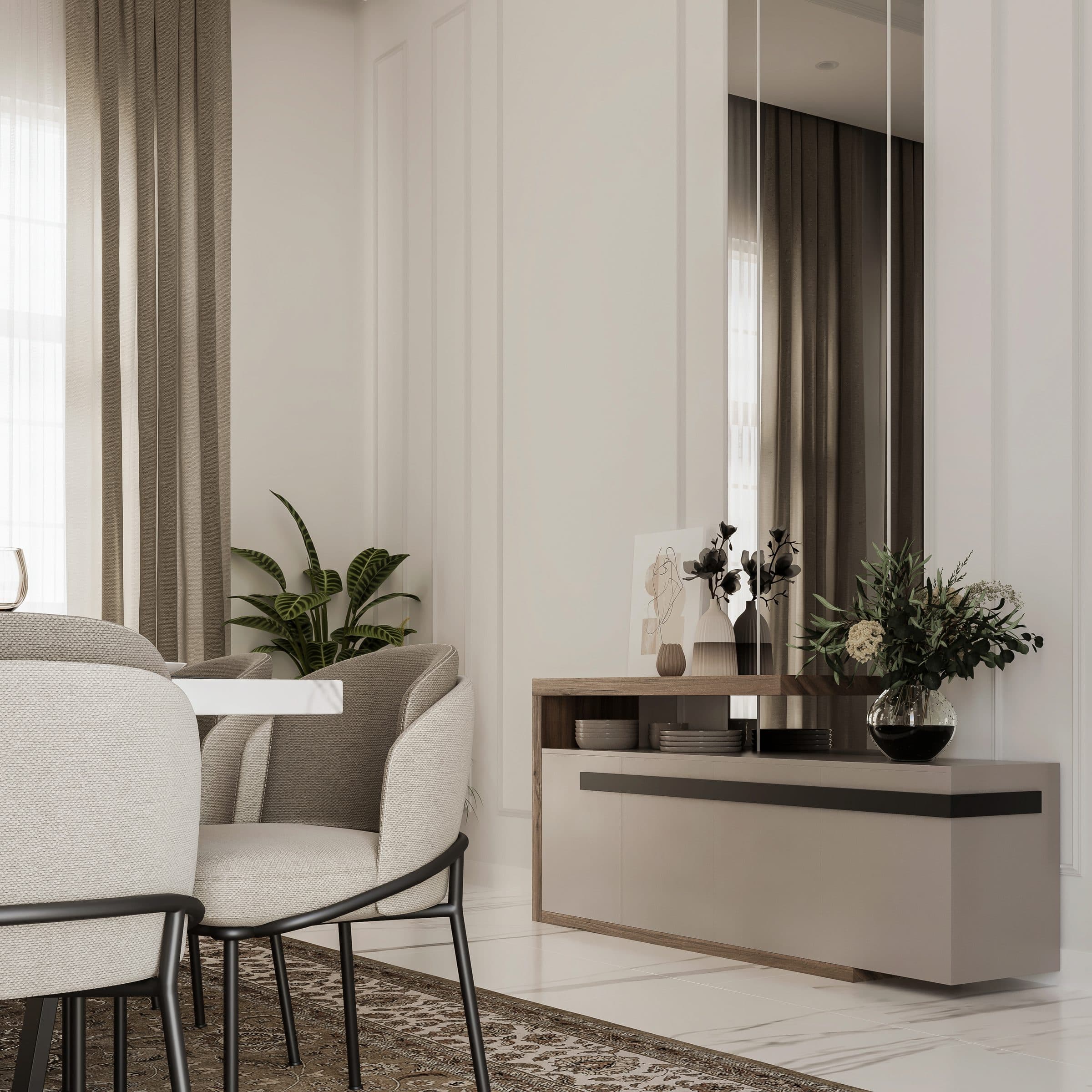 Design visualisation of the dining corner with a sideboard, by LKYOOB