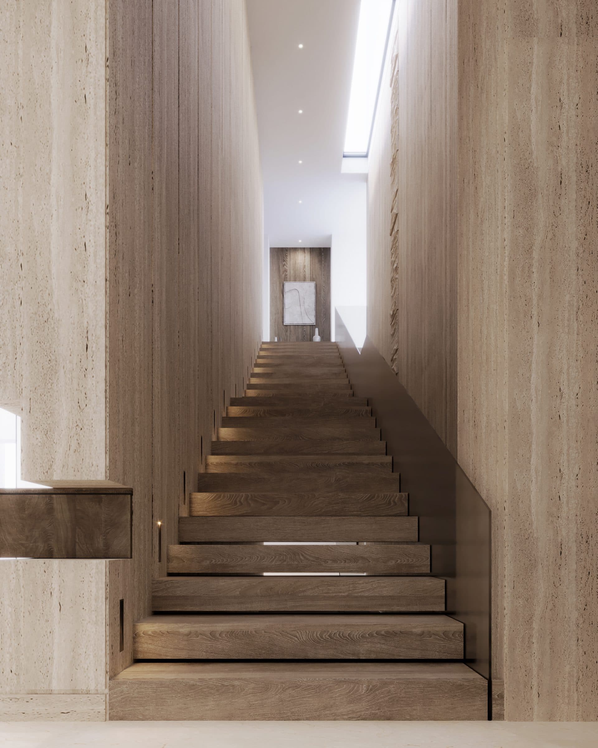 Design visualisation of the travertine and timber stair, by LKYOOB