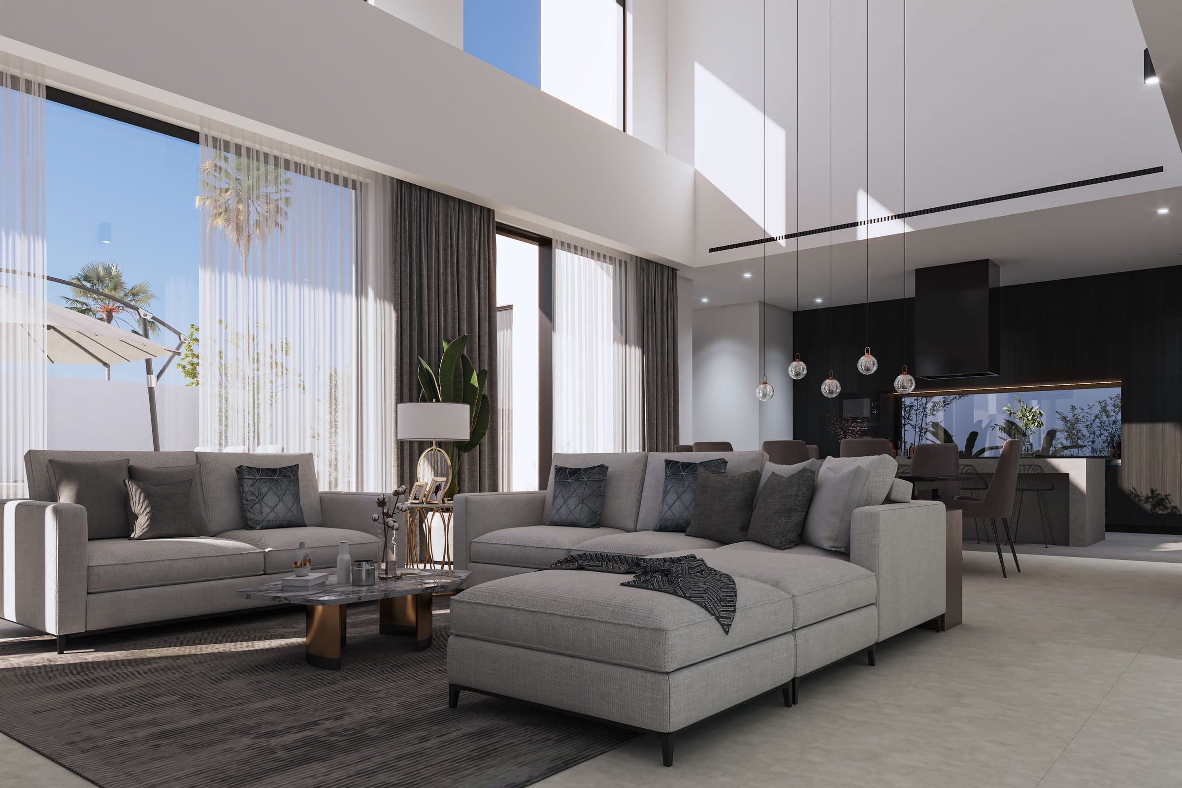 Design visualisation of the family living room from the kitchen side, by LKYOOB