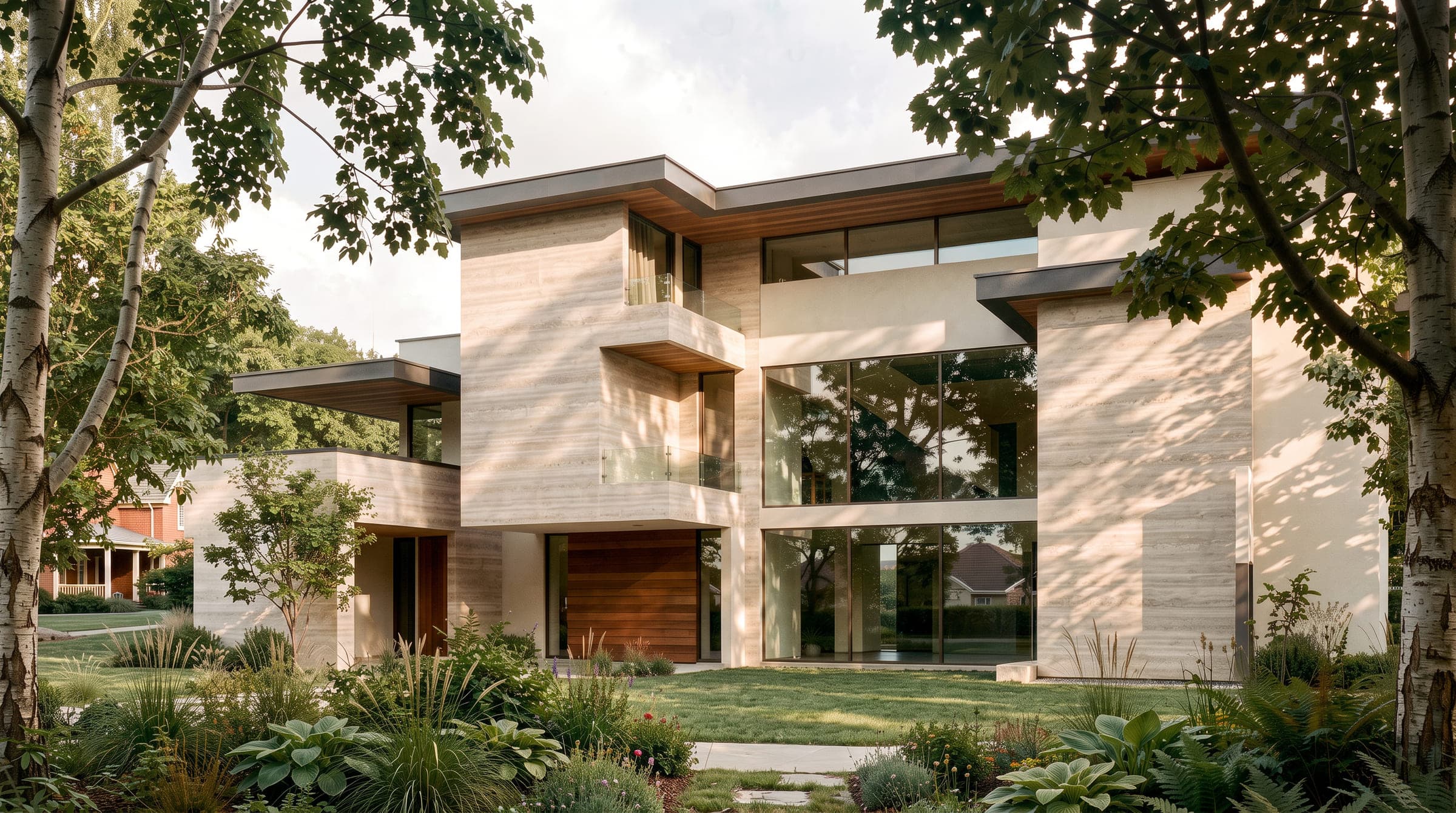 Design visualisation of the house seen through the street trees, by LKYOOB