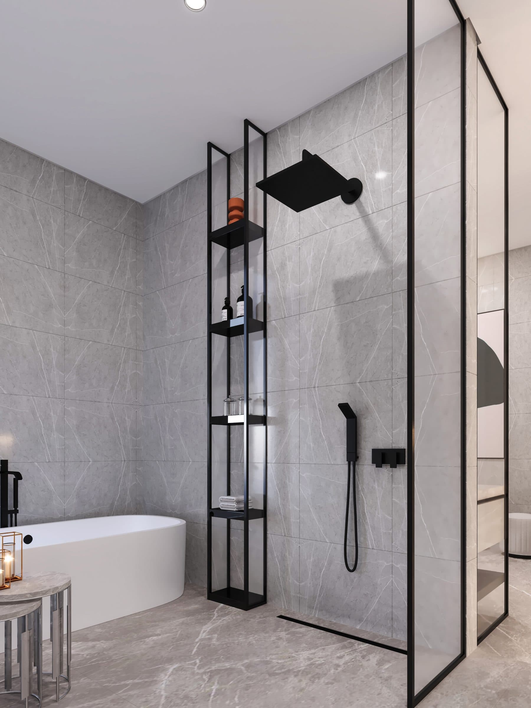 Design visualisation of the master bathroom with a freestanding bath, by LKYOOB