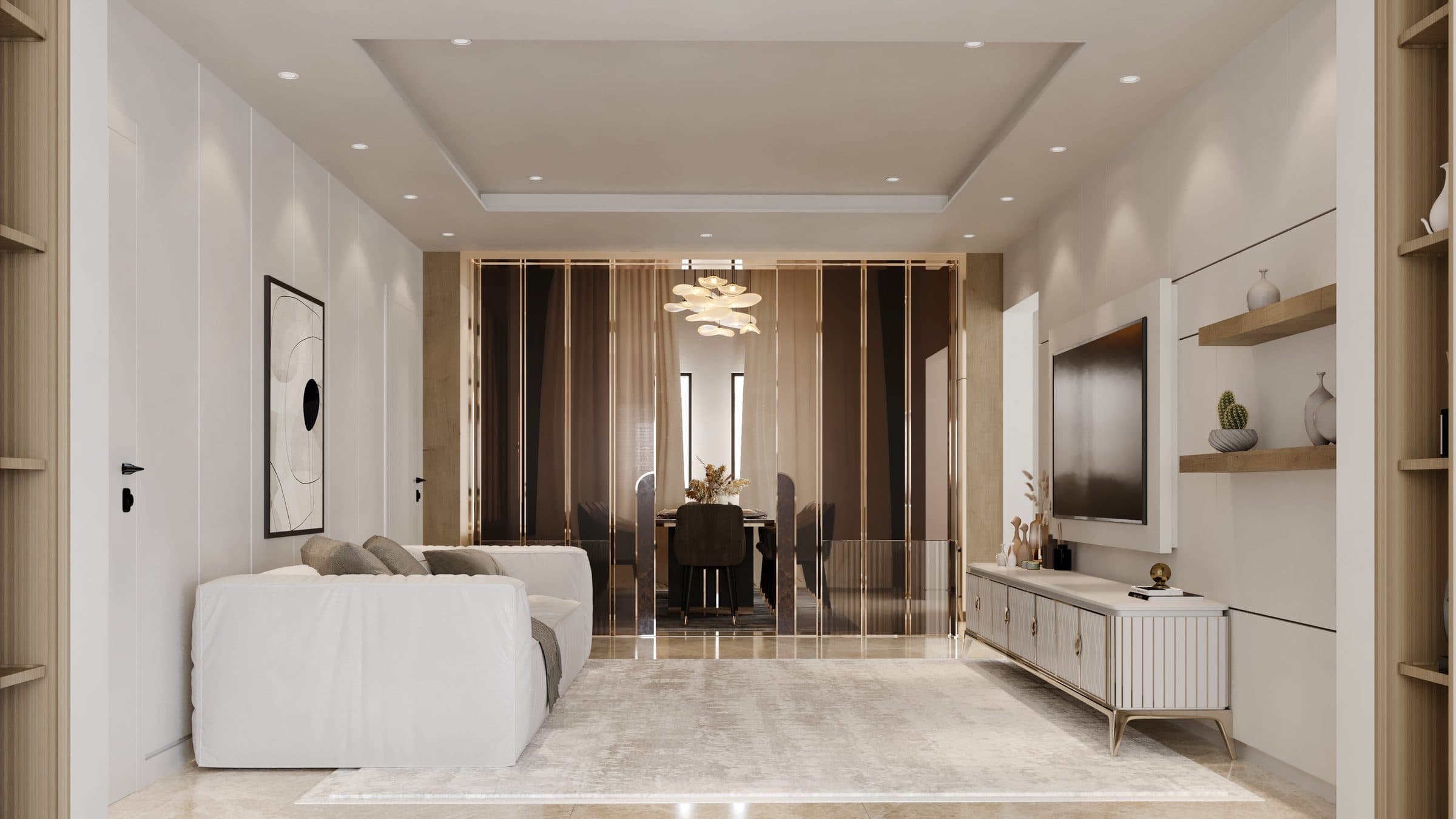 Design visualisation of the television room behind a glass partition, by LKYOOB