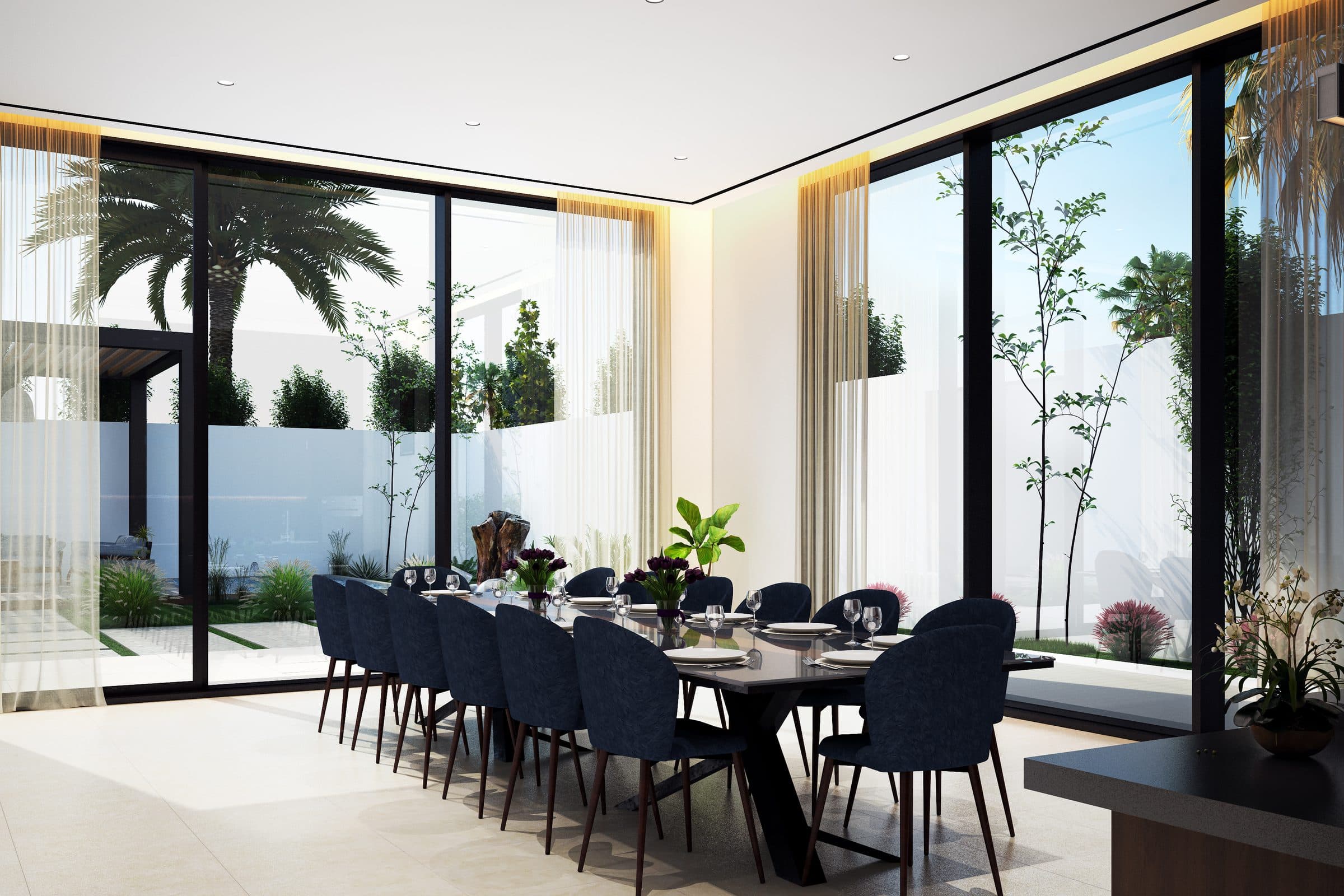 Design visualisation of the dining room beside the garden, by LKYOOB