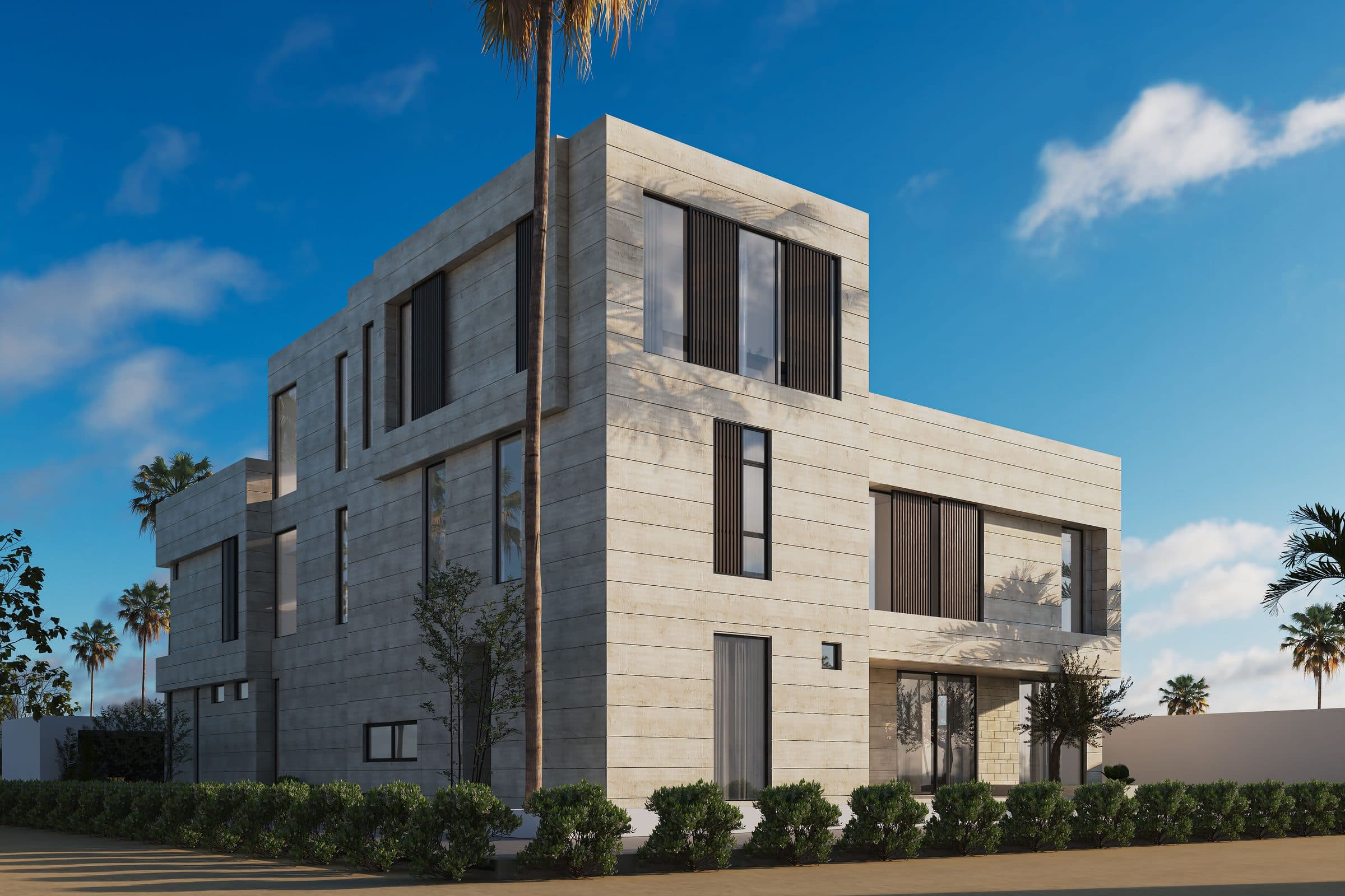 Design visualisation of the three-storey corner block in daylight, by LKYOOB