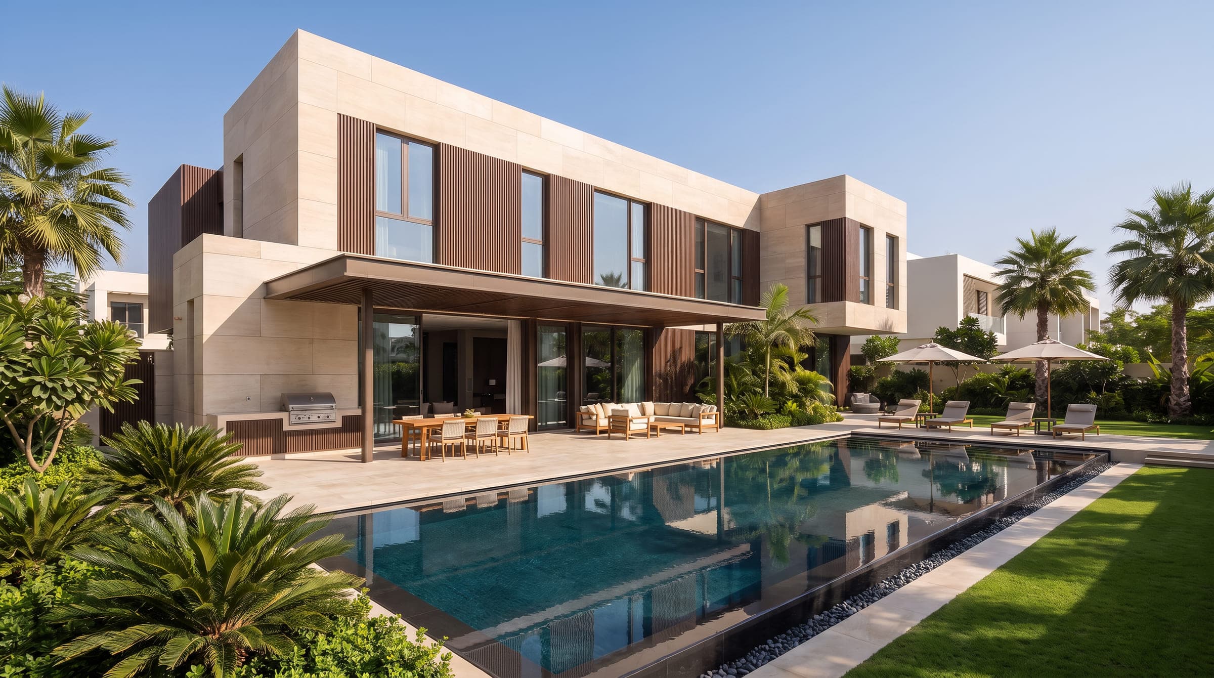 Design visualisation of the garden side from the far end of the pool, by LKYOOB