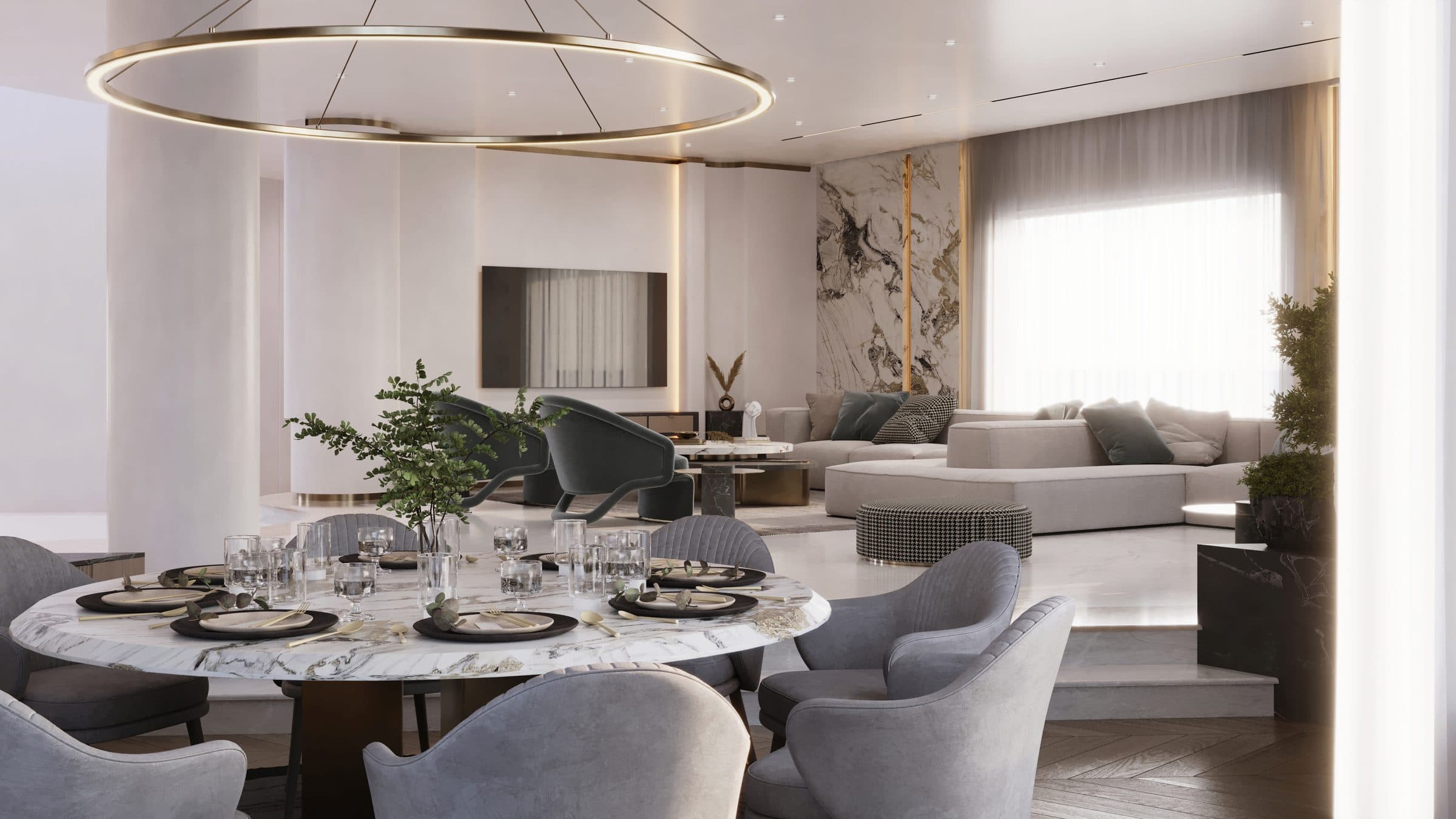 Design visualisation of the family living room from the sofa side, by LKYOOB
