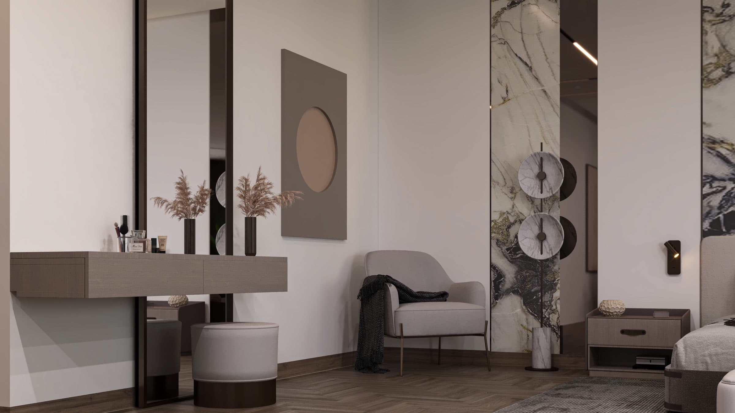 Design visualisation of the master bedroom from the window side, by LKYOOB